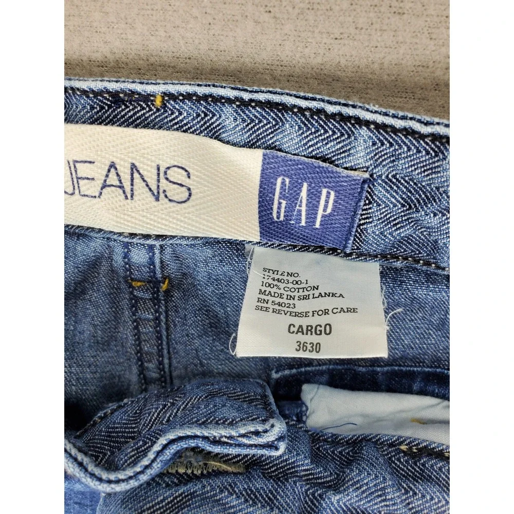 GAP Cargo Jeans Men 36 Blue Y2K Baggy Relaxed Fit Utility Denim 36x30